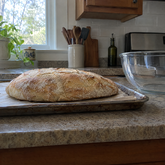 Proofed in a glass bowl